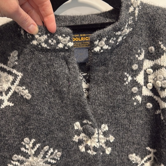 Woolrich Wool Cardigan Winter Snowflakes Deer Charcoal Gray White Large - Picture 8 of 15